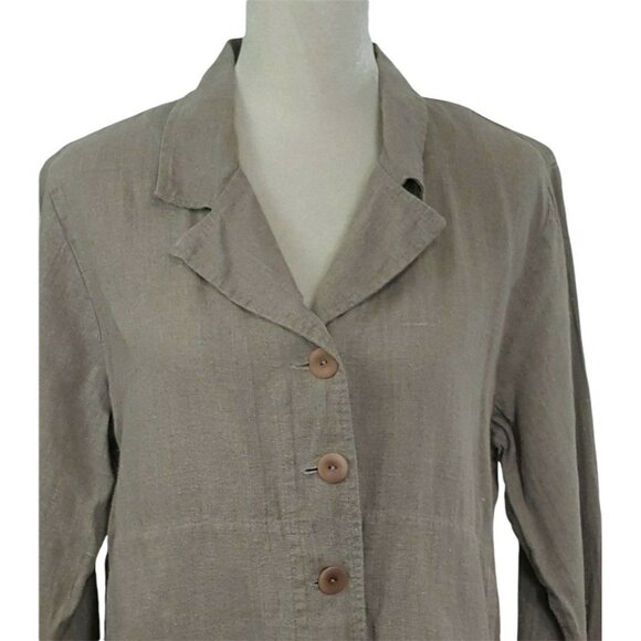 FLAX Womens S Top Jacket Cardigan Button Up Brown 100% Linen Long Sleeves - Picture 2 of 11